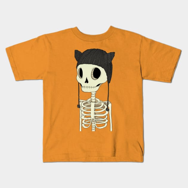 Skeleton Kitty Kids T-Shirt by agrapedesign